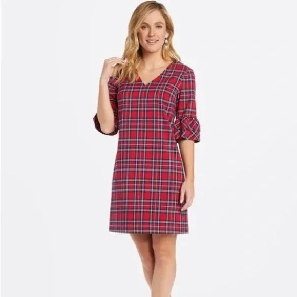 Draper James Checkered Ruffle Sleeve Dress - Picture 1 of 4